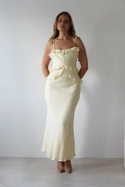 Fashion Faith Ruffle Cotton Maxi Dress | Yellow Mittellange Kleider|Midi-kleider