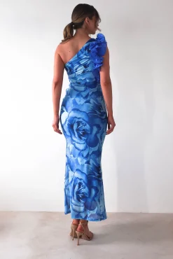 Clearance Genie Ruffle Printed Maxi Dress | Blue Mittellange Kleider|Midi-kleider
