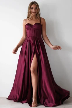 Outlet Georgia Soft Satin Maxi Gown | Burgundy Lange Kleider|Maxikleider