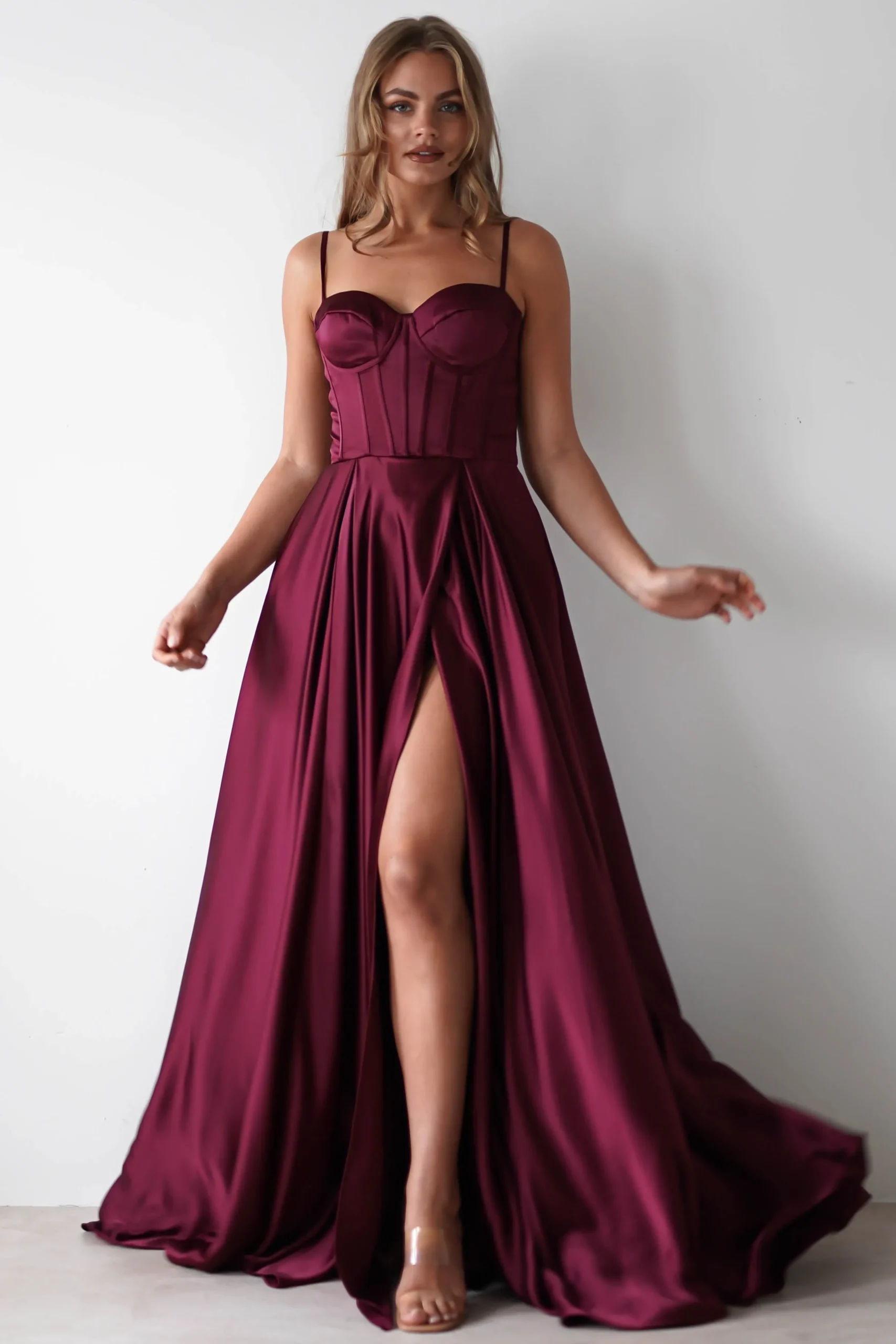 Outlet Georgia Soft Satin Maxi Gown | Burgundy Lange Kleider|Maxikleider