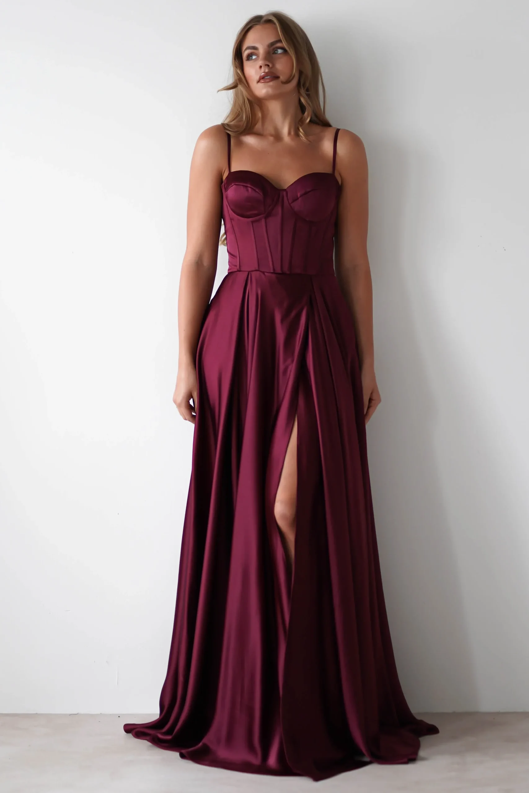 Outlet Georgia Soft Satin Maxi Gown | Burgundy Lange Kleider|Maxikleider