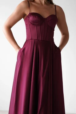 Outlet Georgia Soft Satin Maxi Gown | Burgundy Lange Kleider|Maxikleider