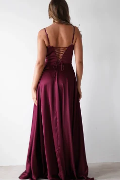 Outlet Georgia Soft Satin Maxi Gown | Burgundy Lange Kleider|Maxikleider