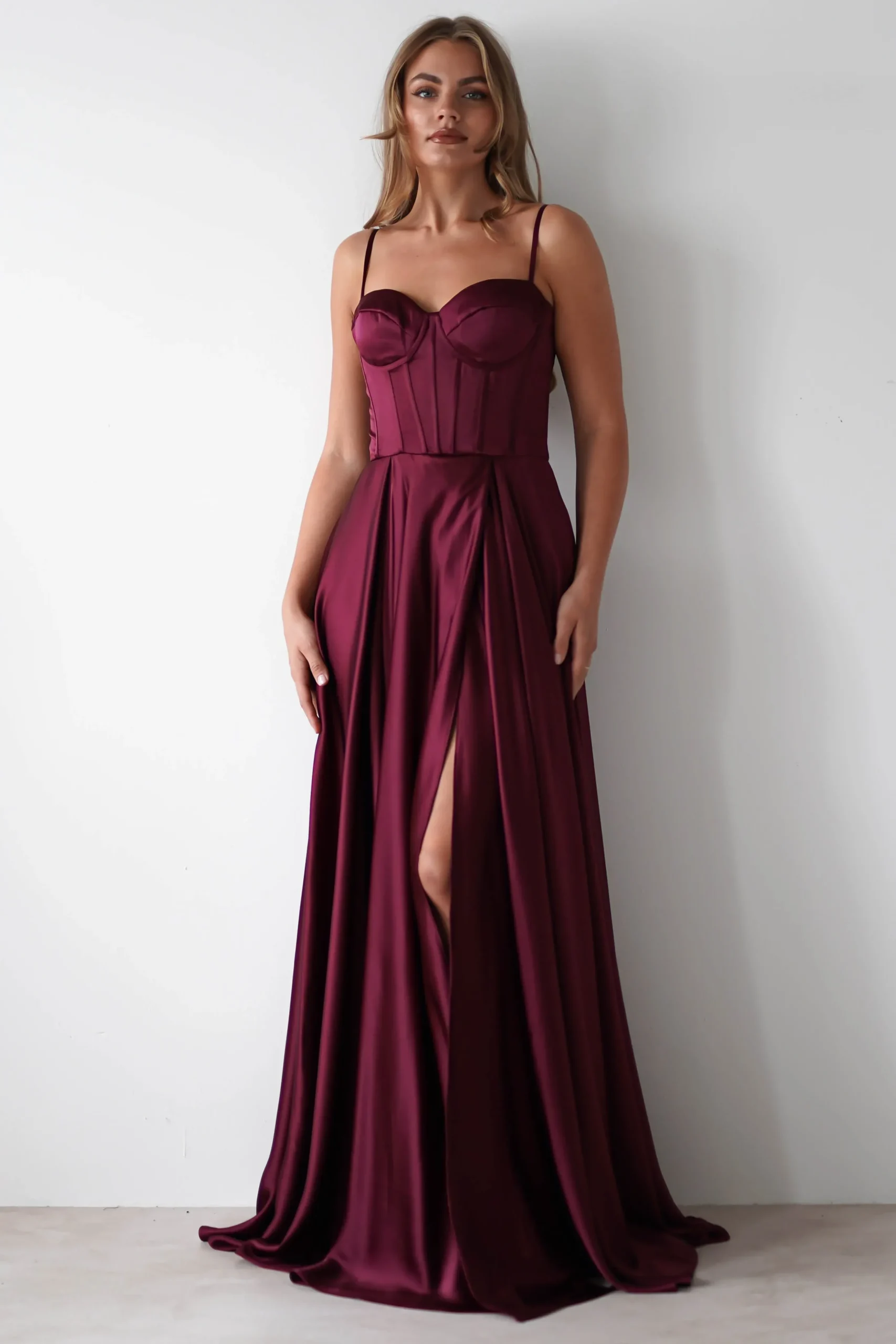 Outlet Georgia Soft Satin Maxi Gown | Burgundy Lange Kleider|Maxikleider