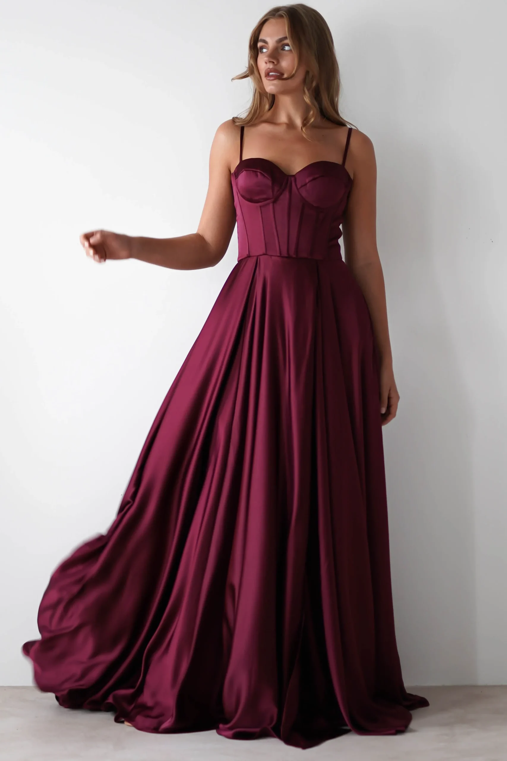 Outlet Georgia Soft Satin Maxi Gown | Burgundy Lange Kleider|Maxikleider