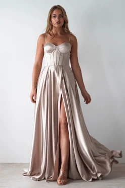 Hot Georgia Soft Satin Maxi Gown | Champange Lange Kleider|Maxikleider