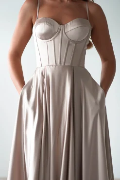 Hot Georgia Soft Satin Maxi Gown | Champange Lange Kleider|Maxikleider