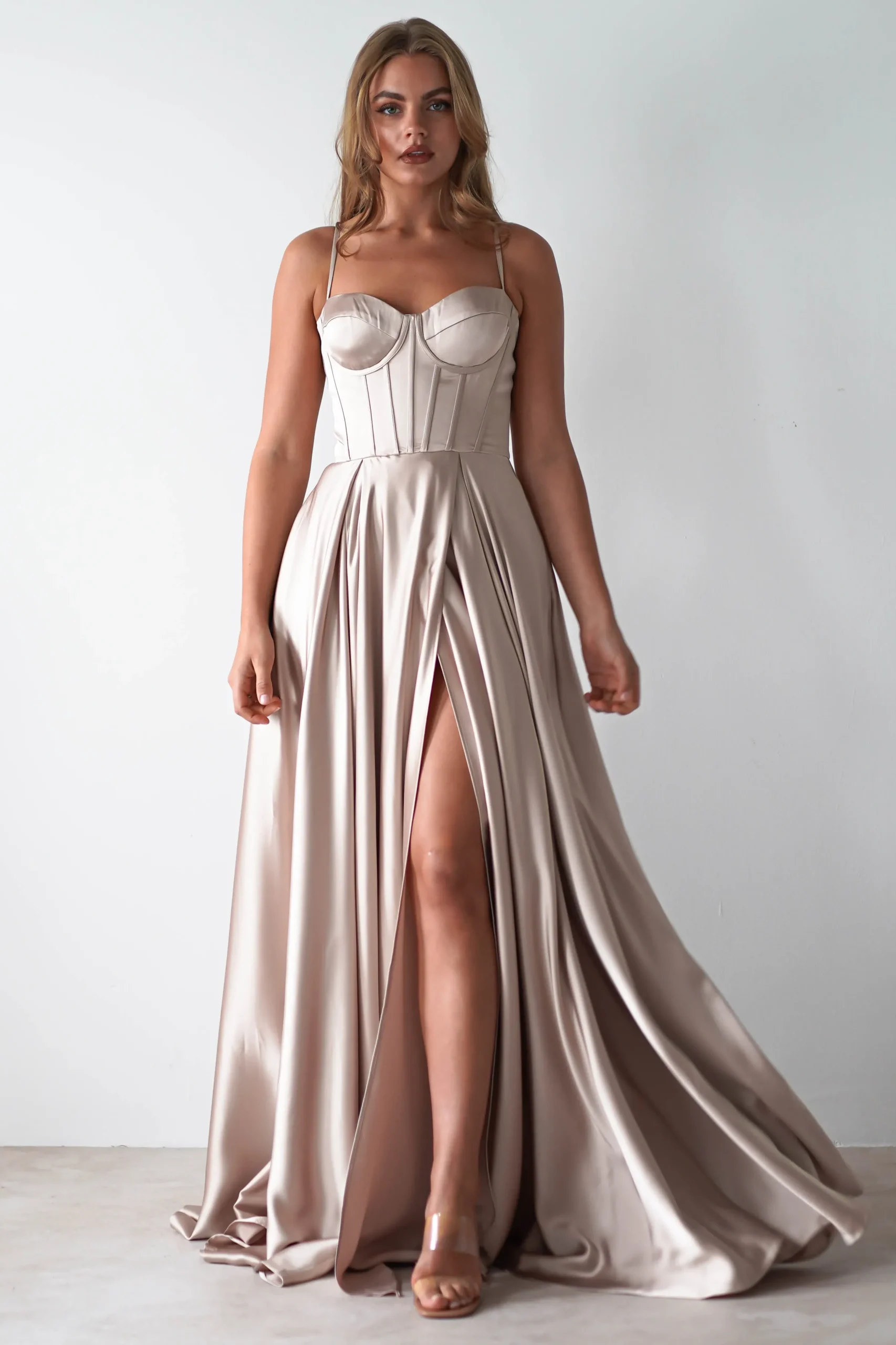 Hot Georgia Soft Satin Maxi Gown | Champange Lange Kleider|Maxikleider