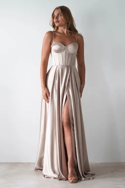 Hot Georgia Soft Satin Maxi Gown | Champange Lange Kleider|Maxikleider