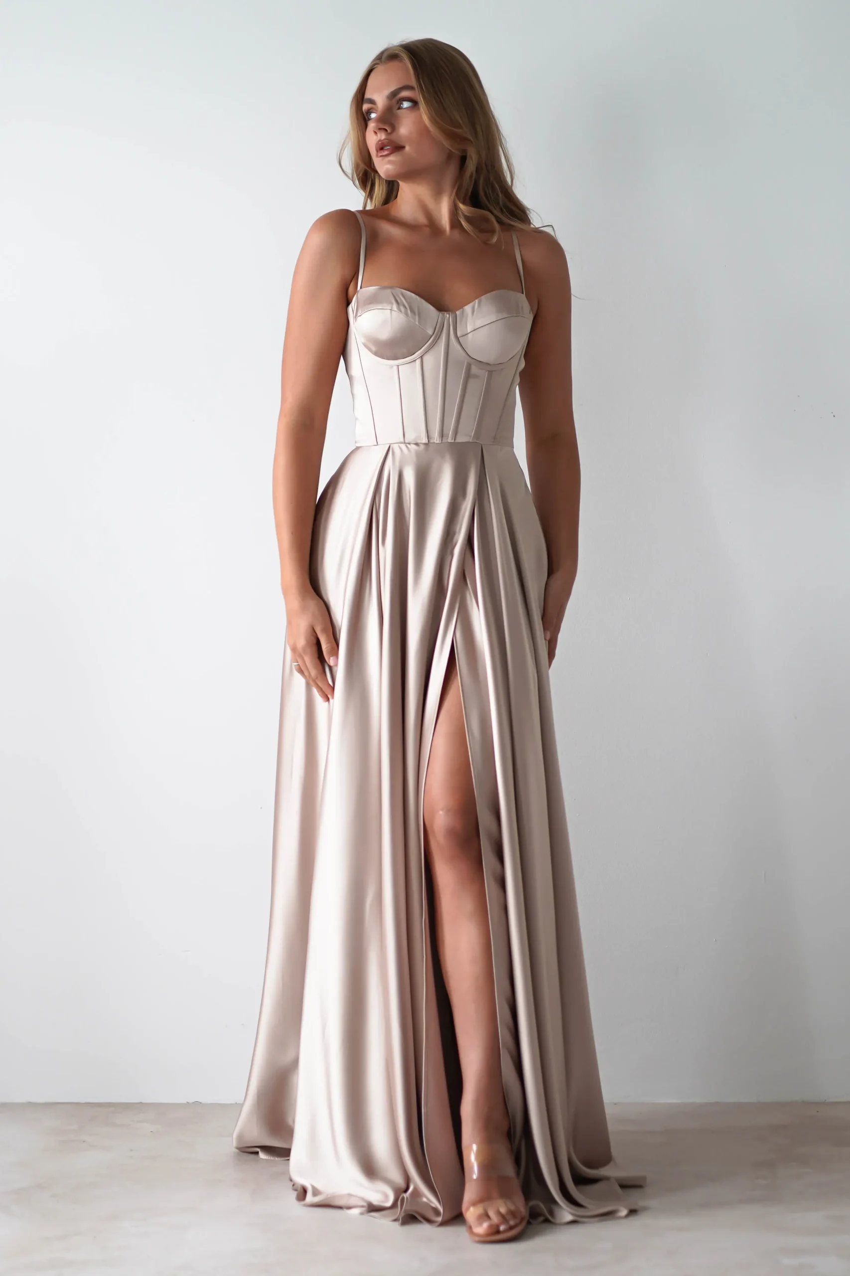 Hot Georgia Soft Satin Maxi Gown | Champange Lange Kleider|Maxikleider