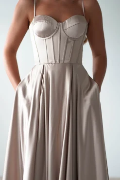 Hot Georgia Soft Satin Maxi Gown | Champange Lange Kleider|Maxikleider