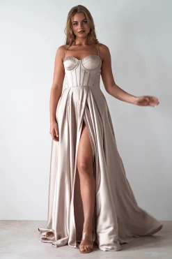Hot Georgia Soft Satin Maxi Gown | Champange Lange Kleider|Maxikleider