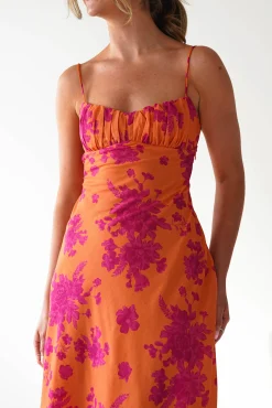 Discount Gina Cotton Floral Maxi Dress | Orange/Pink Lange Kleider|Maxikleider