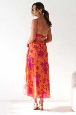 Discount Gina Cotton Floral Maxi Dress | Orange/Pink Lange Kleider|Maxikleider