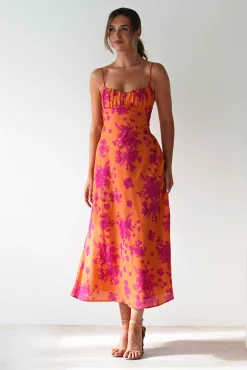 Discount Gina Cotton Floral Maxi Dress | Orange/Pink Lange Kleider|Maxikleider