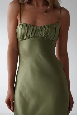 New Grace Soft Satin Maxi Dress | Olive Lange Kleider|Maxikleider