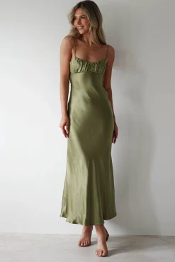 New Grace Soft Satin Maxi Dress | Olive Lange Kleider|Maxikleider