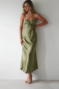 New Grace Soft Satin Maxi Dress | Olive Lange Kleider|Maxikleider