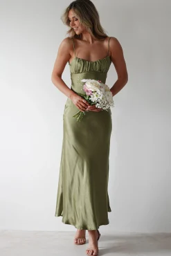 New Grace Soft Satin Maxi Dress | Olive Lange Kleider|Maxikleider