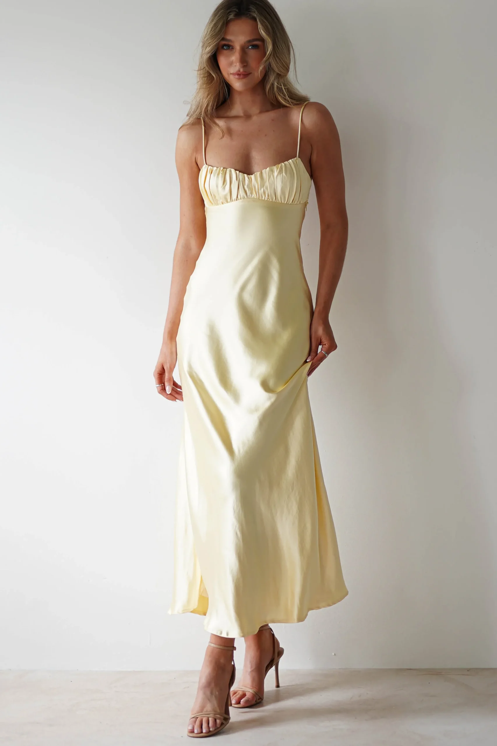 Discount Grace Soft Satin Maxi Dress | Yellow Lange Kleider|Maxikleider