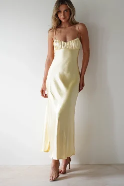 Discount Grace Soft Satin Maxi Dress | Yellow Lange Kleider|Maxikleider