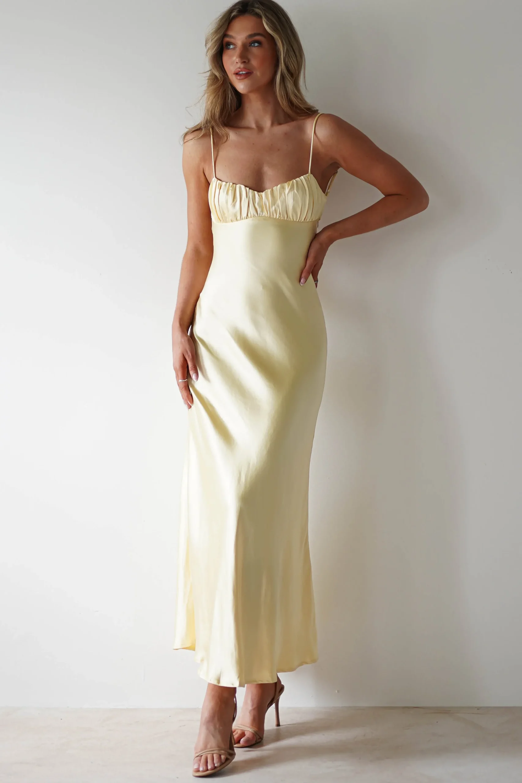Discount Grace Soft Satin Maxi Dress | Yellow Lange Kleider|Maxikleider