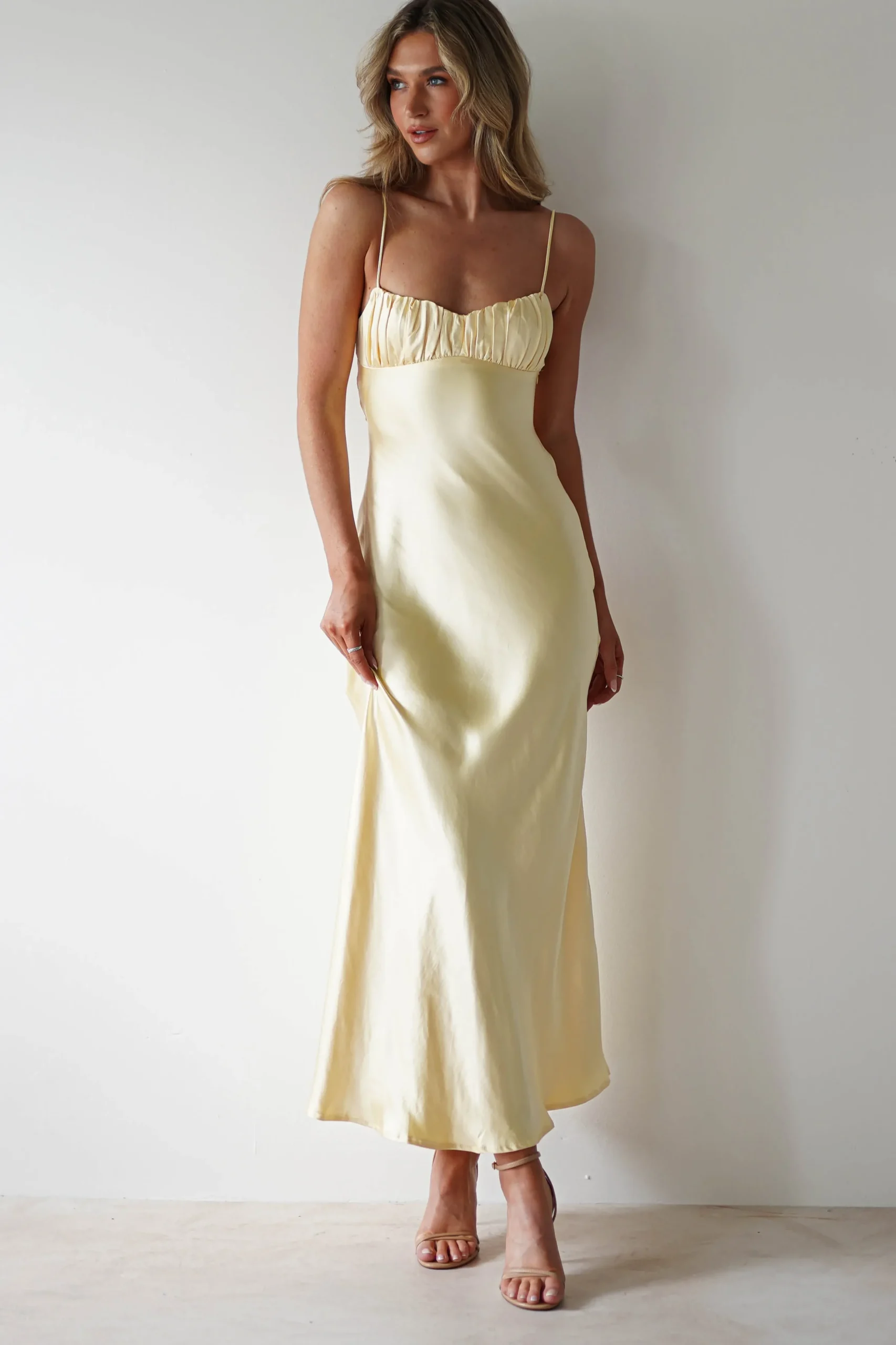 Discount Grace Soft Satin Maxi Dress | Yellow Lange Kleider|Maxikleider