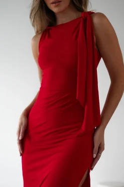 Hot Grettel High Neck Maxi Dress | Red Lange Kleider|Maxikleider