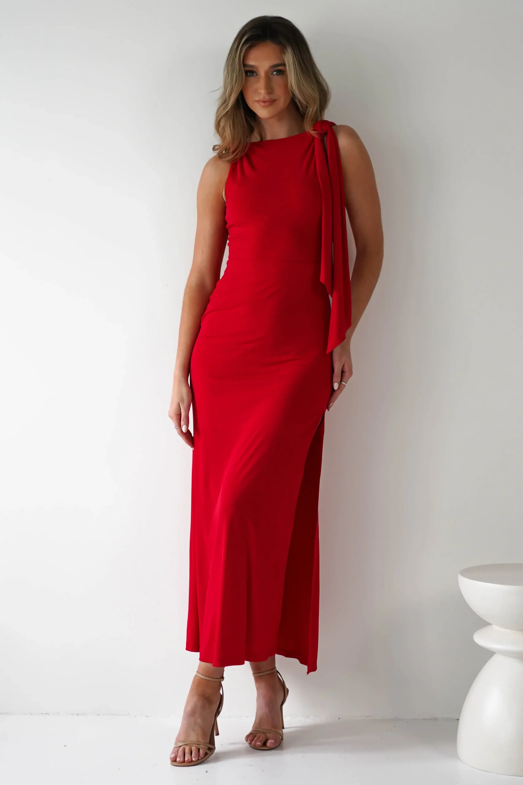 Hot Grettel High Neck Maxi Dress | Red Lange Kleider|Maxikleider