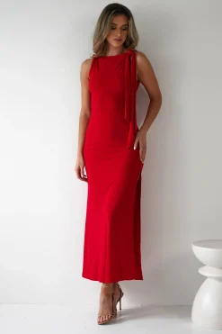 Hot Grettel High Neck Maxi Dress | Red Lange Kleider|Maxikleider