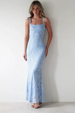 Fashion Halo Square Neck Sequin Maxi Gown | Blue Lange Kleider|Maxikleider