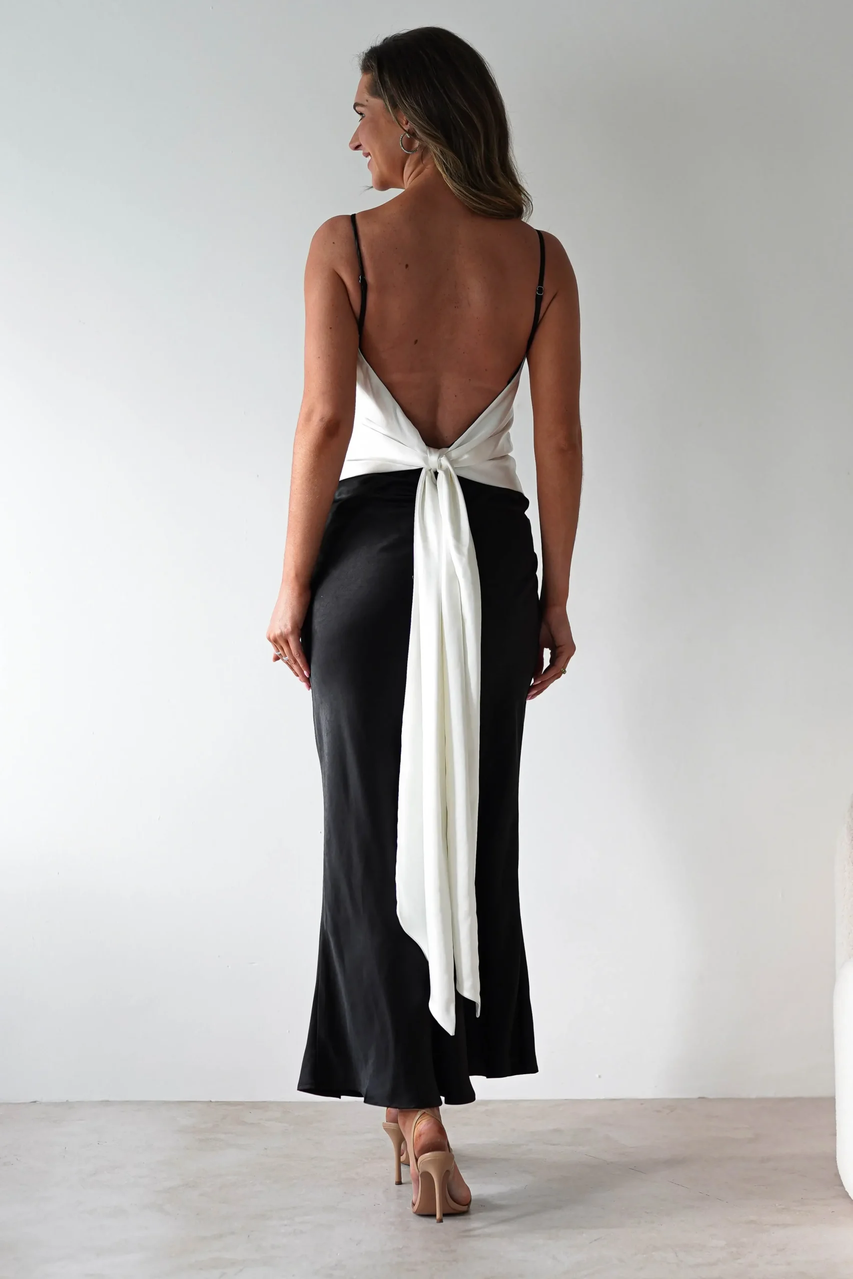 Clearance Hermie Silky Satin Maxi Dress | Black/White Lange Kleider|Maxikleider