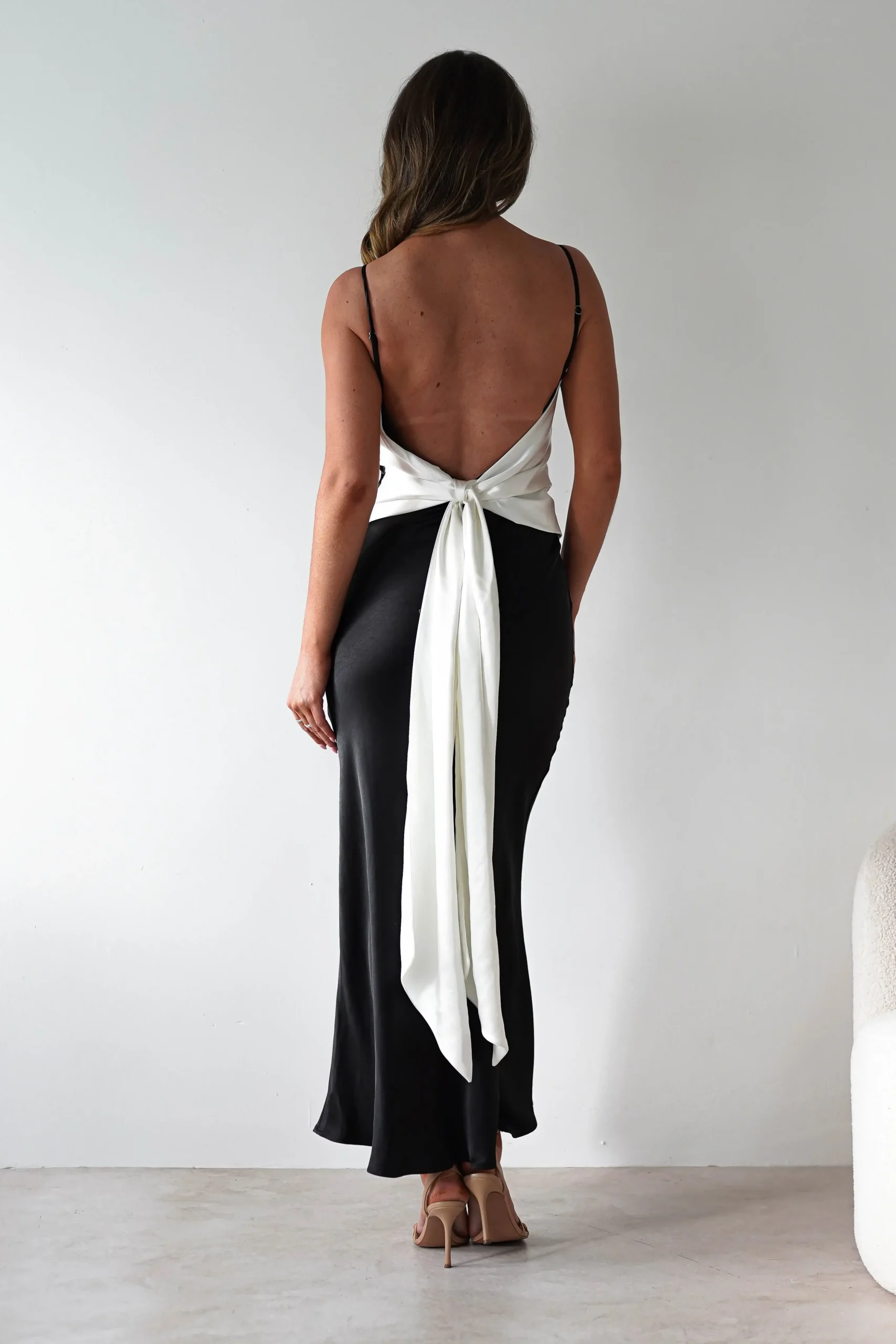 Clearance Hermie Silky Satin Maxi Dress | Black/White Lange Kleider|Maxikleider