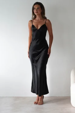 Clearance Hermie Silky Satin Maxi Dress | Black/White Lange Kleider|Maxikleider
