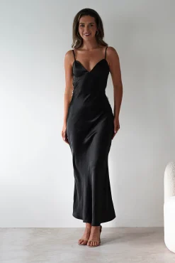 Clearance Hermie Silky Satin Maxi Dress | Black/White Lange Kleider|Maxikleider