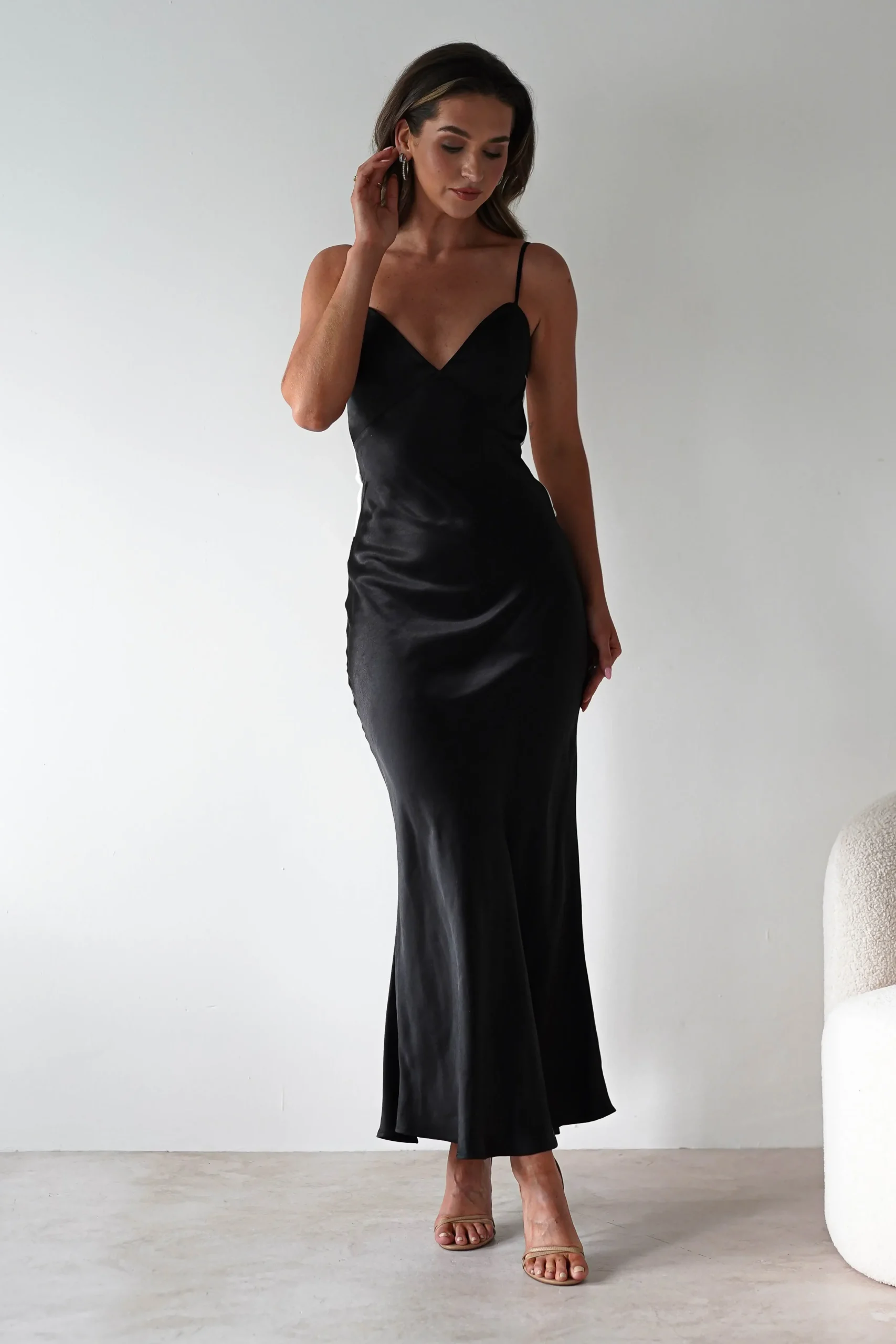 Clearance Hermie Silky Satin Maxi Dress | Black/White Lange Kleider|Maxikleider