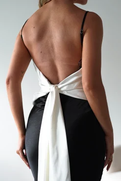 Clearance Hermie Silky Satin Maxi Dress | Black/White Lange Kleider|Maxikleider
