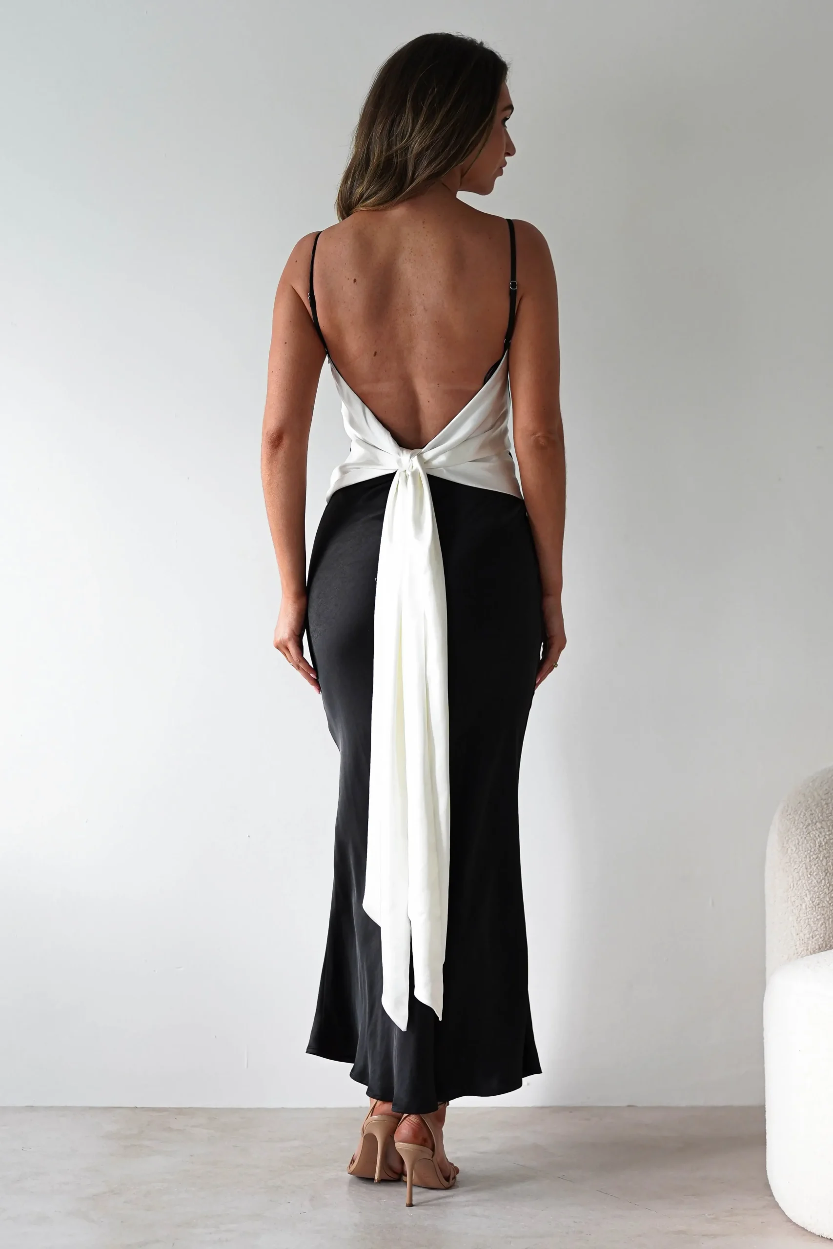 Clearance Hermie Silky Satin Maxi Dress | Black/White Lange Kleider|Maxikleider