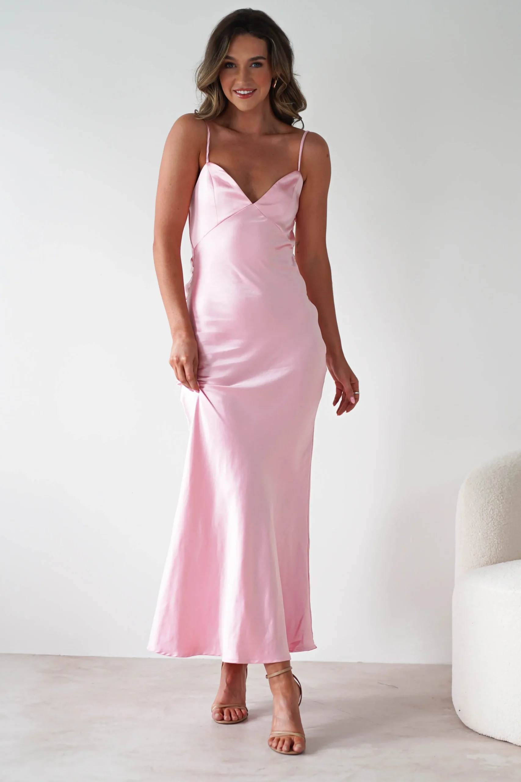Online Hermie Silky Satin Maxi Dress | Pink Lange Kleider|Maxikleider