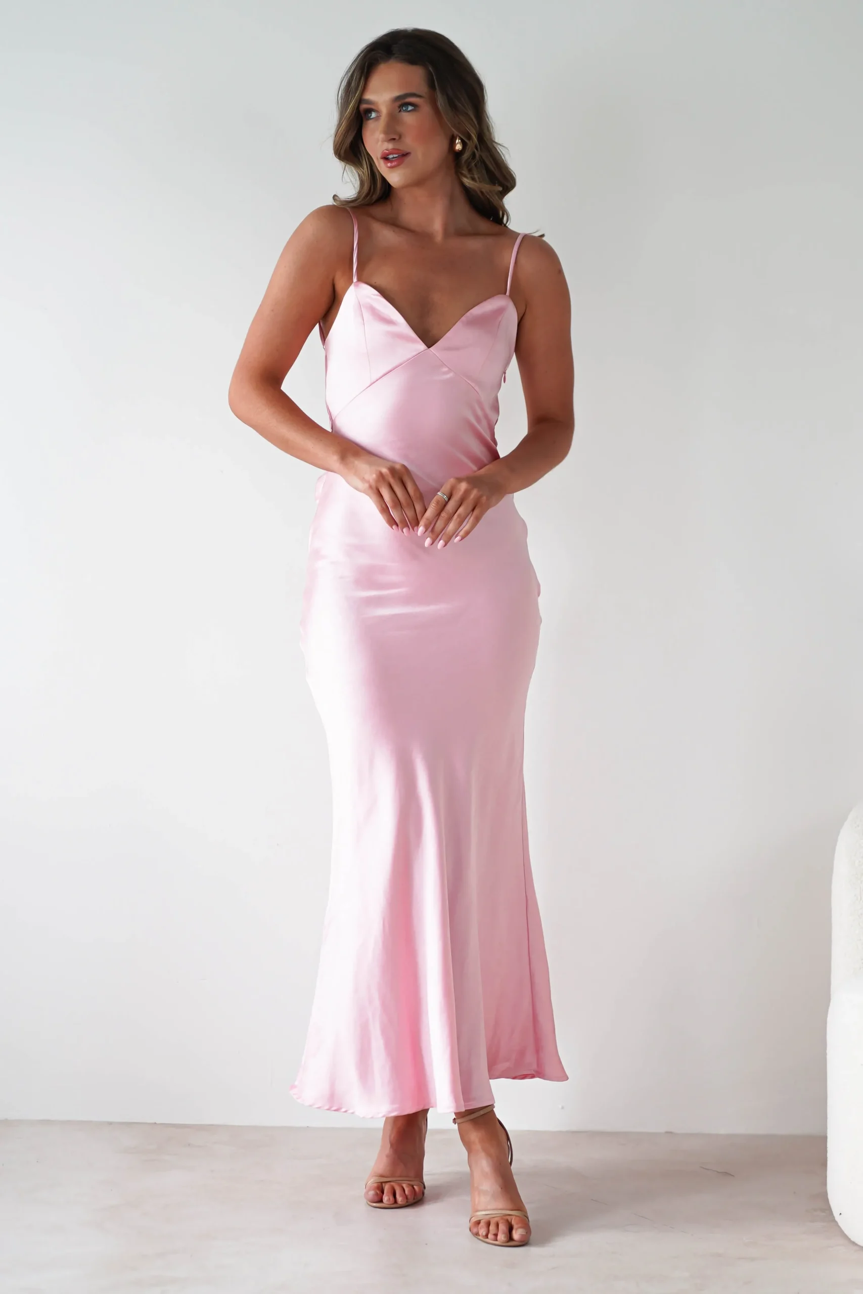 Online Hermie Silky Satin Maxi Dress | Pink Lange Kleider|Maxikleider