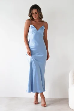 Clearance Hermie Silky Satin Maxi Dress | Blue Lange Kleider|Maxikleider