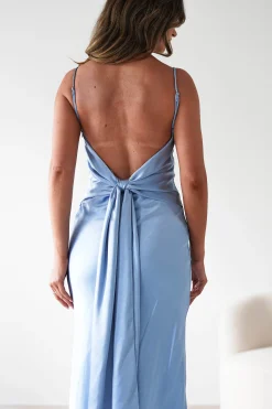 Clearance Hermie Silky Satin Maxi Dress | Blue Lange Kleider|Maxikleider