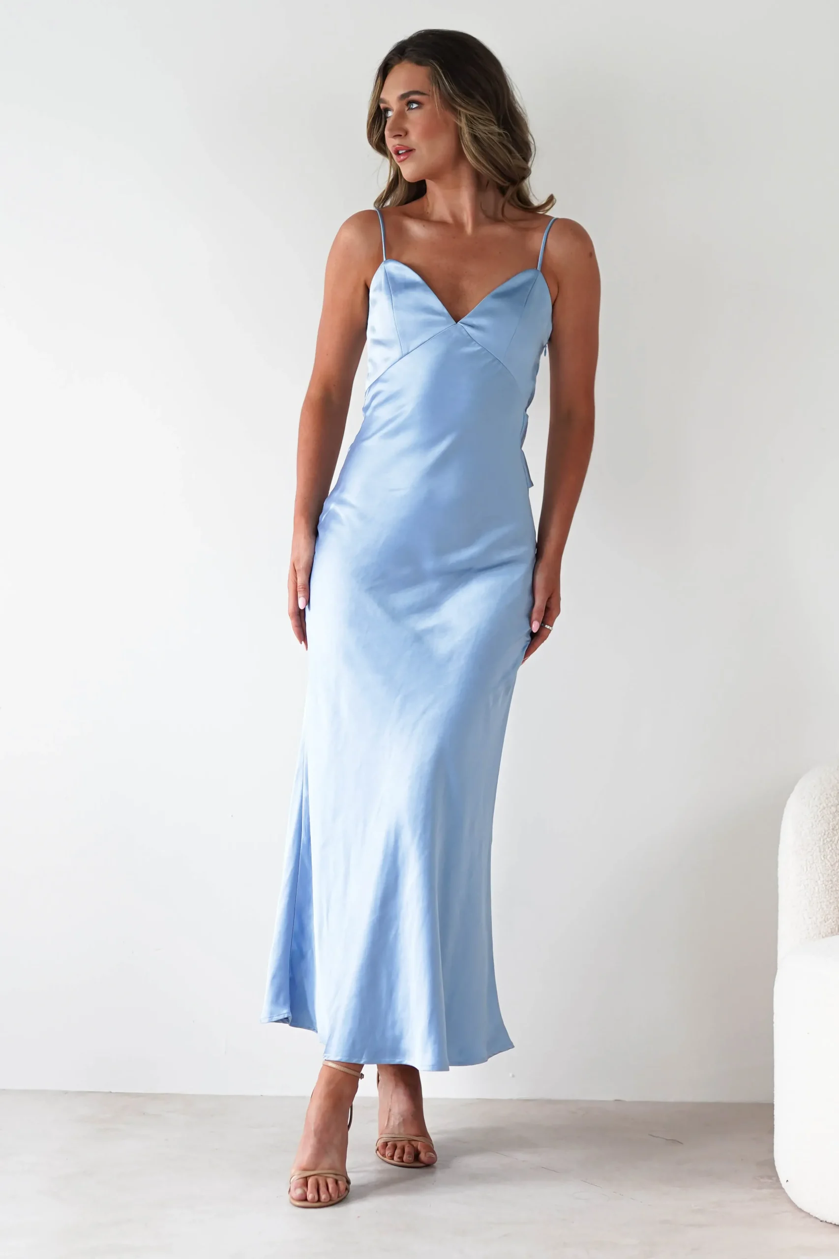Clearance Hermie Silky Satin Maxi Dress | Blue Lange Kleider|Maxikleider