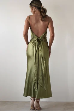 New Hermie Silky Satin Maxi Dress | Olive Lange Kleider|Maxikleider