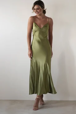 New Hermie Silky Satin Maxi Dress | Olive Lange Kleider|Maxikleider