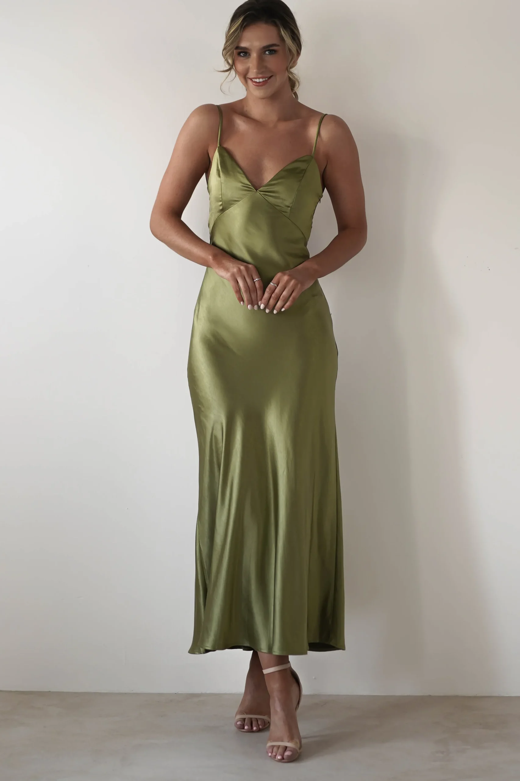 New Hermie Silky Satin Maxi Dress | Olive Lange Kleider|Maxikleider