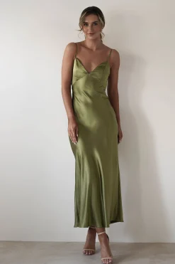 New Hermie Silky Satin Maxi Dress | Olive Lange Kleider|Maxikleider
