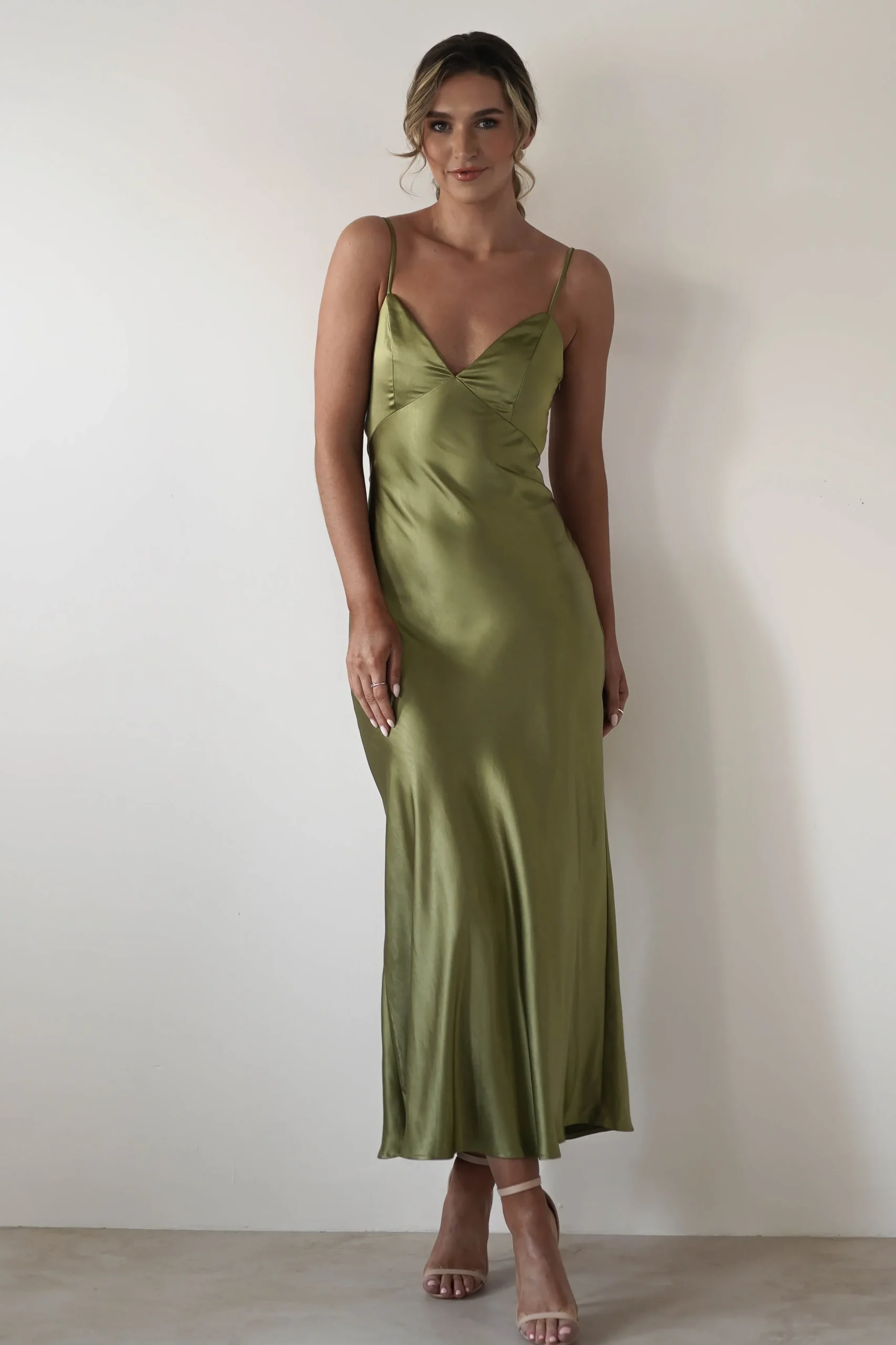 New Hermie Silky Satin Maxi Dress | Olive Lange Kleider|Maxikleider