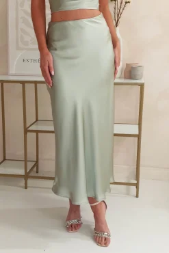 Online Imogen Satin Maxi Skirt | Sage Unterteile Und Röcke|Lange Kleider