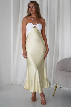Discount Isla Halterneck Maxi Dress | Yellow/White Lange Kleider|Maxikleider